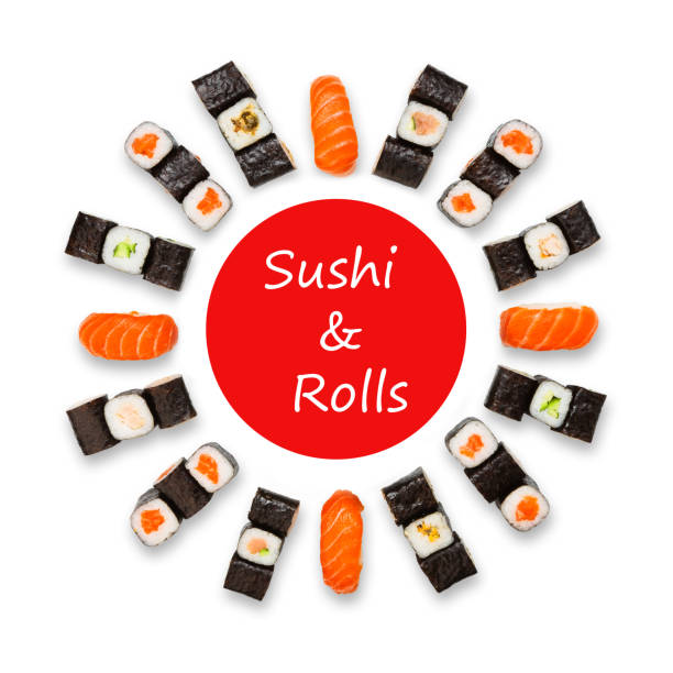 istock Set of sushi, maki and rolls isolated on white background 854296324