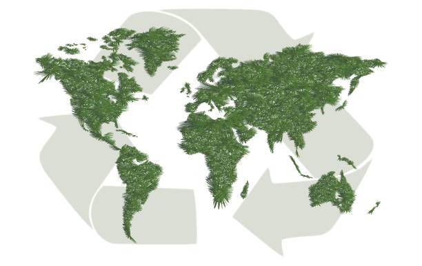 istock Green world map with sign of recycling 854304582