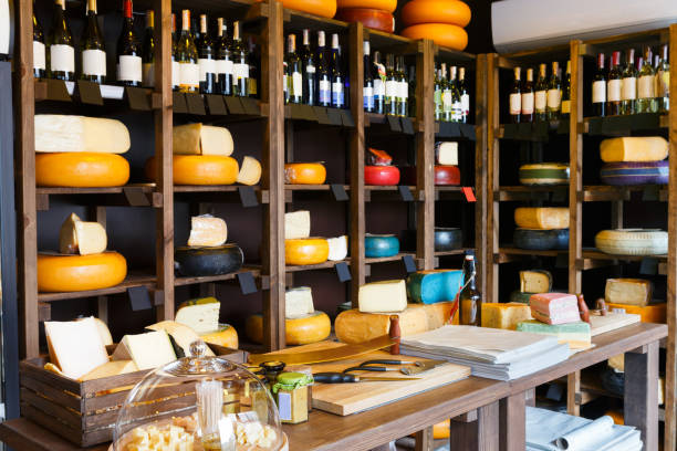 istock Cheese shop shelves, large assortment 854316604