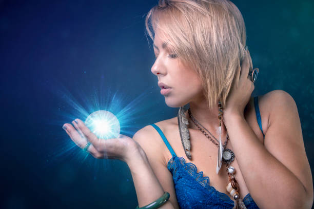 istock Modern Tribal Gypsy girl holding crystal 854330812