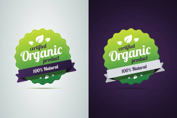 Certified organic product. Certified organic product. Vector sign in two color variants on dark and white background for natural, green products and organic food. Can be uses in product package. toll free stock illustrations