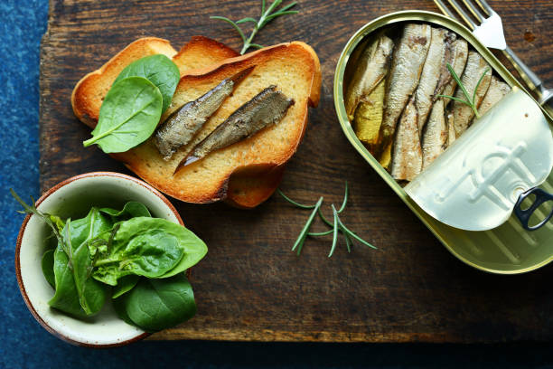 istock Sandwich with sprats, food top view 854337130