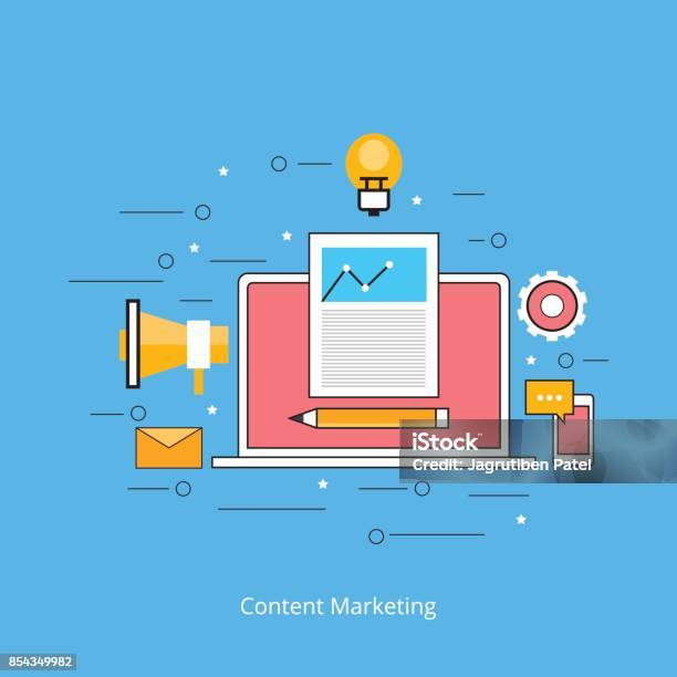 Vector Content Marketing Concept In Flat Style Stock Illustration - Download Image Now - The Media, Analyzing, Article