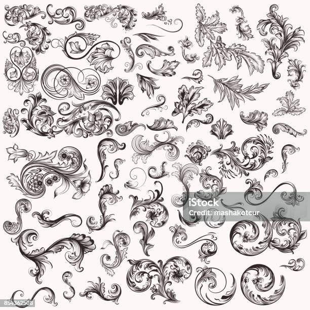 Huge Vector Set Of Hand Drawn Swirls For Design Stock Illustration - Download Image Now - Victorian Style, Knick Knack, Floral Pattern