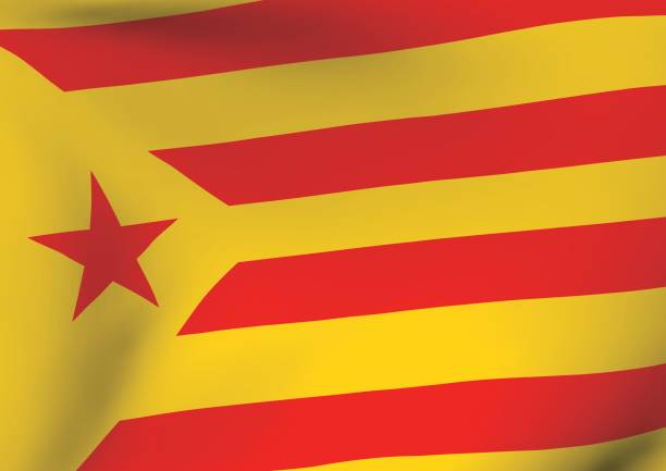 estelada vermella bayrak sallayarak catalonia independentism sembolü - girona stock illustrations