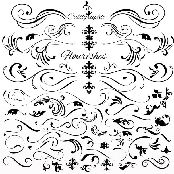 ilustrações de stock, clip art, desenhos animados e ícones de vector set of vintage styled calligraphic elements or flourishes - flower ornament