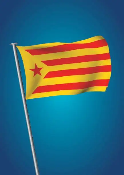 Vector illustration of estelada vermella flag waving on the sky catalonia referendum vertical