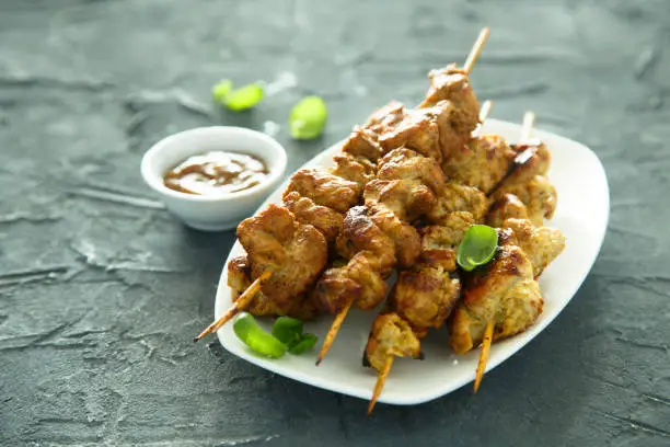 Chicken satay with peanut butter sauce