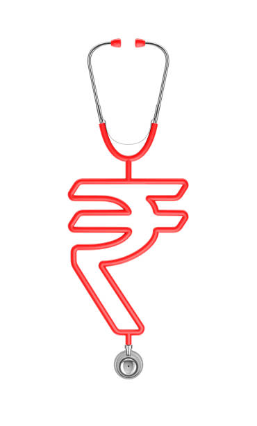 simbolo della rupia stetoscopio - currency stethoscope healthcare and medicine savings foto e immagini stock