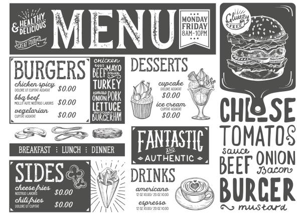 버거 메뉴 레스토랑, 음식 템플릿입니다. - 4743 stock illustrations