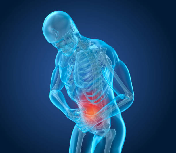 istock Man feeling pain in stomach, 3D illustration 854378560