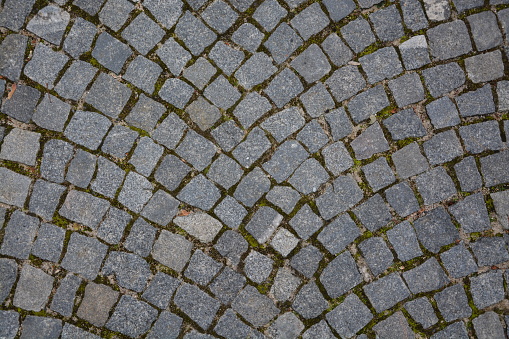 Road surface made of cobble stones