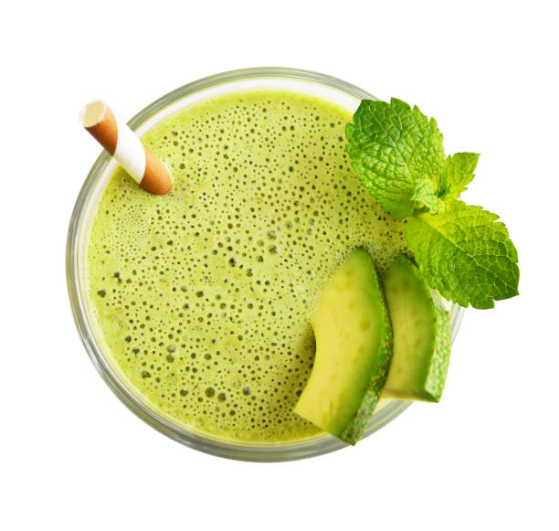 glass of avocado smoothie - cocktail avocado imagens e fotografias de stock