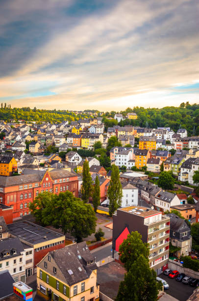 istock Panoramic aerial view of Idar-Oberstein at sunset, Germany 854389890