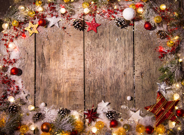 istock Christmas decoration on wooden background 854390178