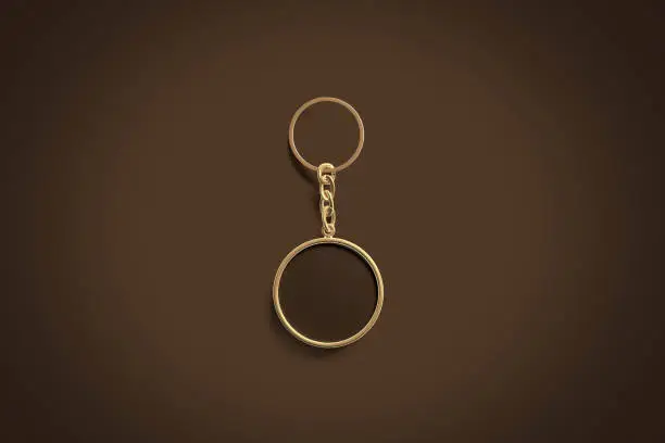 Photo of Blank gold round black key chain mock up top view