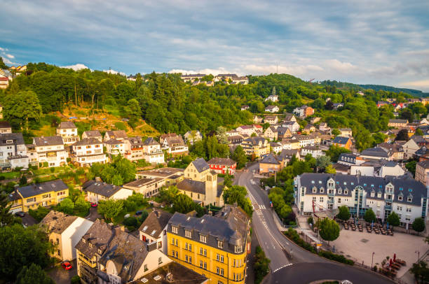 istock Panoramic aerial view of Idar-Oberstein at sunset, Germany 854390236
