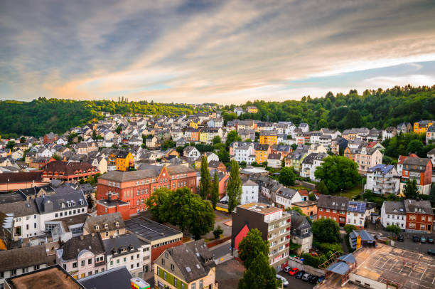 istock Panoramic aerial view of Idar-Oberstein at sunset, Germany 854390256