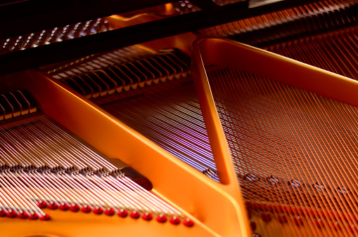 Piano strings, close up, macro