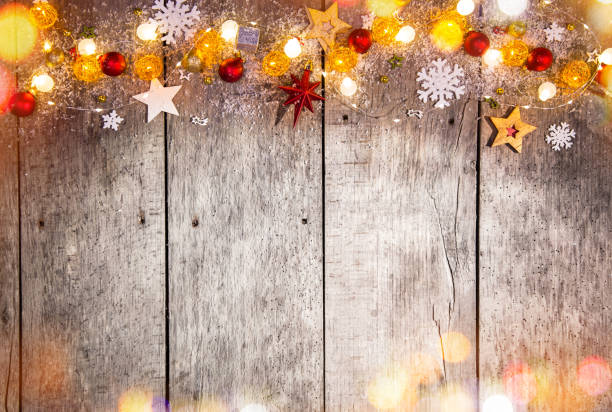 istock Christmas decoration on wooden background 854390310