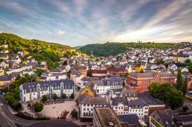 istock Panoramic aerial view of Idar-Oberstein at sunset, Germany 854392934