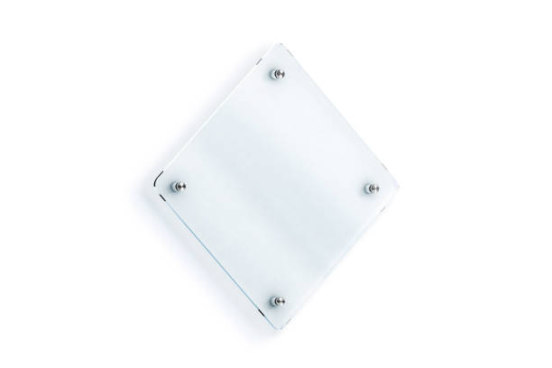 istock Blank rhombus glass sign plate wall-mounted mockup 854397182