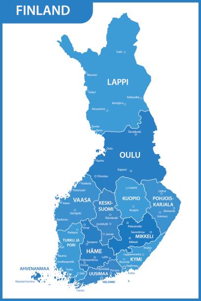 die detaillierte karte von finnland mit den regionen oder staaten und städte, hauptstädte - stockholmer archipel stock-grafiken, -clipart, -cartoons und -symbole