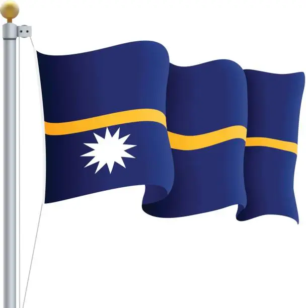 Vector illustration of Waving Nauru Flag Isolated On A White Background. Vector Illustration