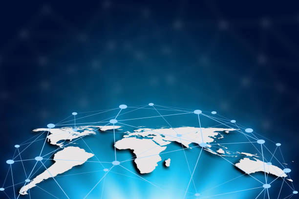 istock World map on a technology background, glowing lines connected, global network and global communication. Internet Concept of global business 854409794
