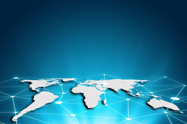 istock World map on a technology background, glowing lines connected, global network and global communication. Internet Concept of global business 854409822