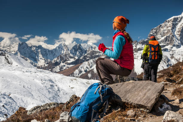 istock Trekker in Khumbu valley on a way to Everest Base camp 854409932