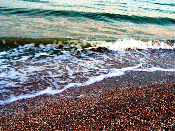 Waves and shore at the end of summer on the Azov Sea