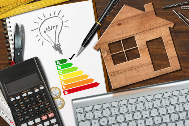 istock Energy Efficiency Rating - Wooden House Model 854451284