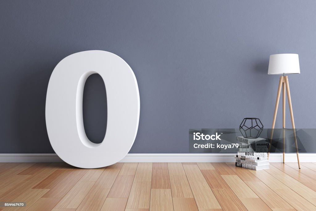 Mock up interior font 3d rendering number 0 Zero Stock Photo