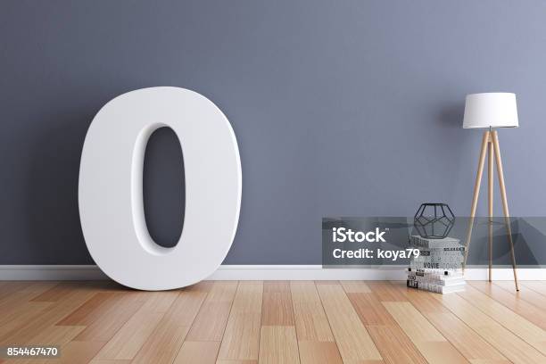 Mock Up Interior Font 3d Rendering Number 0 Stock Photo - Download Image Now - Zero, Three Dimensional, Number