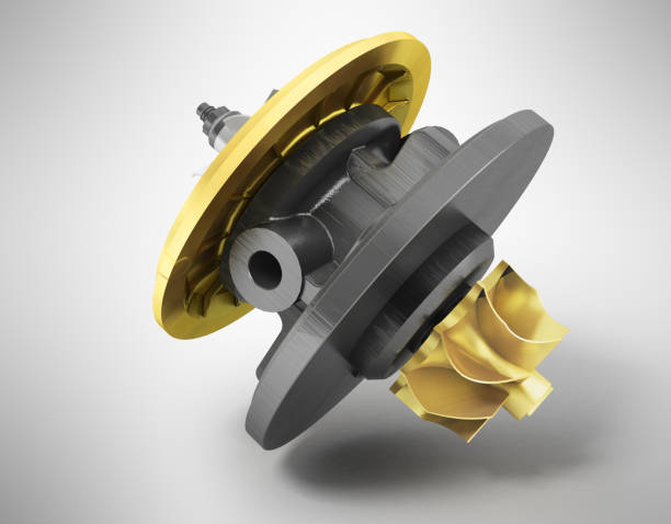 istock Cartridge for turbine car with gold inserts 3d render on white background 854478904