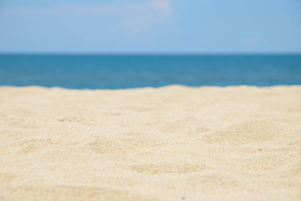 istock Closeup of sand on the beach and blue sky background 854484402