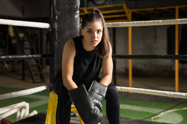 istock Female boxer sitting in a corner 854485016