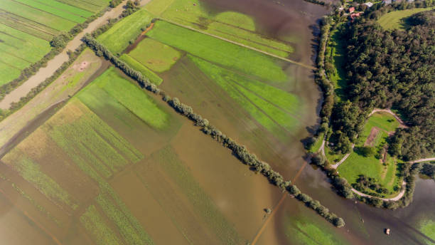 istock Aerial view of flooded fields. 854488210
