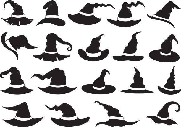 Set of different witch hats Set of different witch hats isolated witchs hat stock illustrations