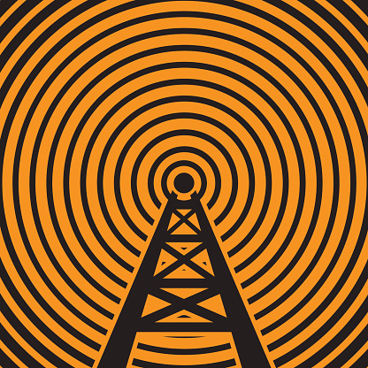 Radio tower broadcast sign or symbol. vector illustration