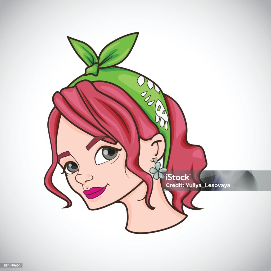 Phim Hoạt Hình Với Đầu Của Cô Gái Dễ Thương Với Mái Tóc Đỏ Và Khăn ...