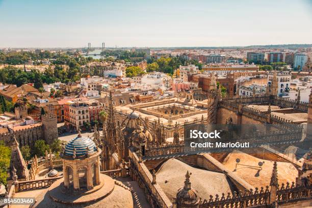 Seville Cathedral From Giralda Tower Stock Photo - Download Image Now - Seville, La Giralda, Cathedral