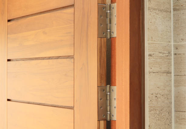 Wooden door with hinge Wooden door with hinge hinge stock pictures, royalty-free photos & images