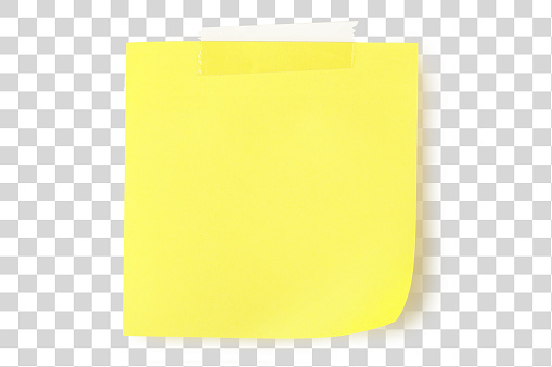 blank yellow note with adhesive tape isolated on transparent background