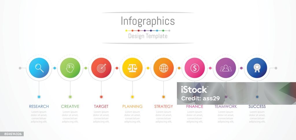 Infographic 8 옵션, 부품, 단계, 일정 또는 프로세스와 비즈니스 데이터에 대 한 디자인 요소입니다. 벡터 일러스트입니다. - 로열티 프리 8-9 살 벡터 아트