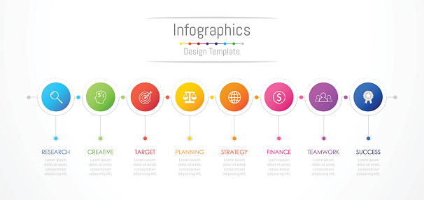 Infographic design elements for your business data with 8 options, parts, steps, timelines or processes. Vector Illustration.