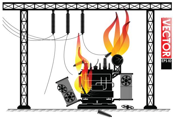 wypadek na podstacji transformatorowej. ogień na transformatorze. zasilaniu. wiadomości blackout. - government shutdown stock illustrations