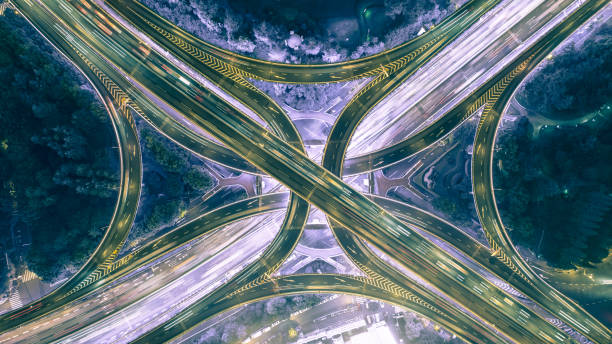 istock aerial view of highway interchange at night 854514554