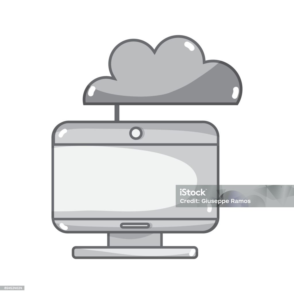 Computer Grayscale Grayscale Computer Technology With Cloud Data Center Stock Illustration ...
